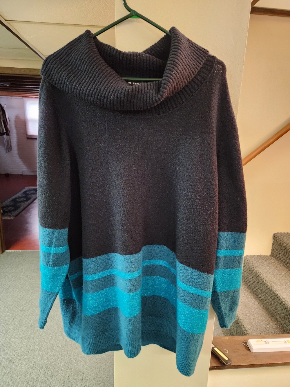 Lane Bryant 1x Cozy Cowl Neck Striped Sweater - Teal/Black